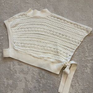 Anthropologie Crochet Knit Asymmetrical Cropped Sweater Vest Ivory ONE SIZE